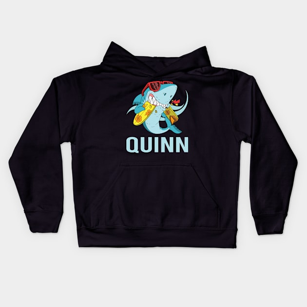 Funny Shark - Quinn Name Kids Hoodie by songuk